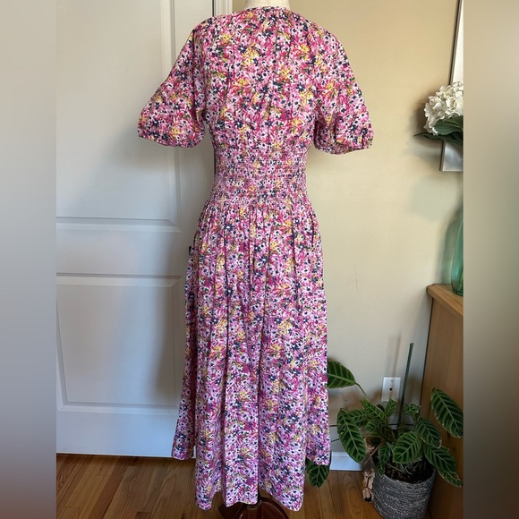 J. Crew Puff-sleeve Smocked-waist Midi Dress in Floral Fields size XS - Picture 5 of 5